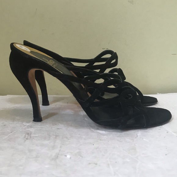 FENDI Suede Strappy Baroque Heels Sandals Mules Shoes Dressy Evening Leather  37 - Picture 2 of 16